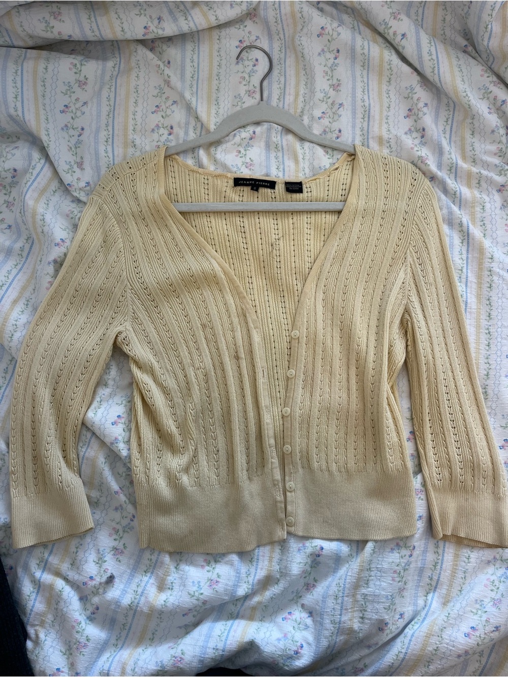 yellow Openwork Button-Front Cardigan Sweater